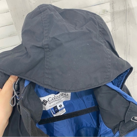 Columbia Mens Size Medium Blue Black Core Zip Jacket Hooded Windbreaker Pockets - Picture 12 of 16